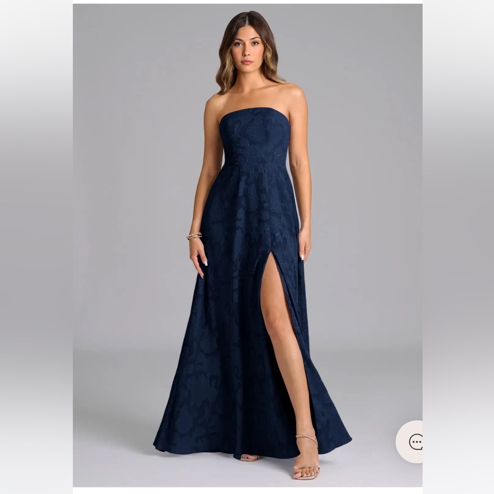 Azazie Navy Floral Burnout A-Line Bridesmaids Dress Size 2